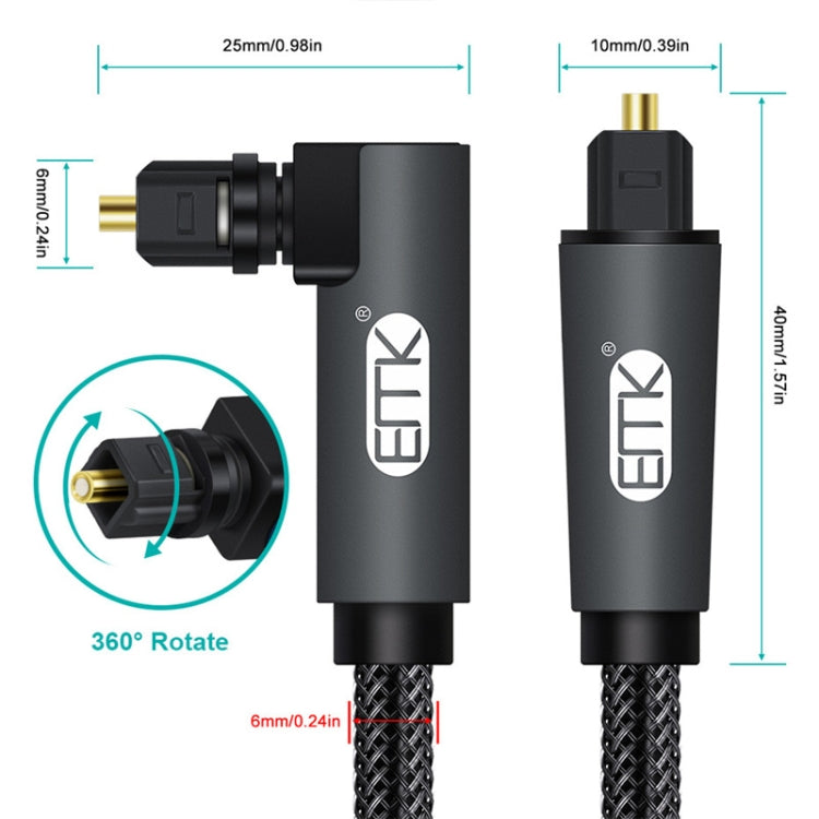 Frendorf | EMK 90 Grad drehbar einstellbarer rechter Winkel 360 Grad rotierbarer Stecker aus Nylon-gewebtem Mesh-Optik-Audiokabel, Kabellänge: 20m (Schwarz)