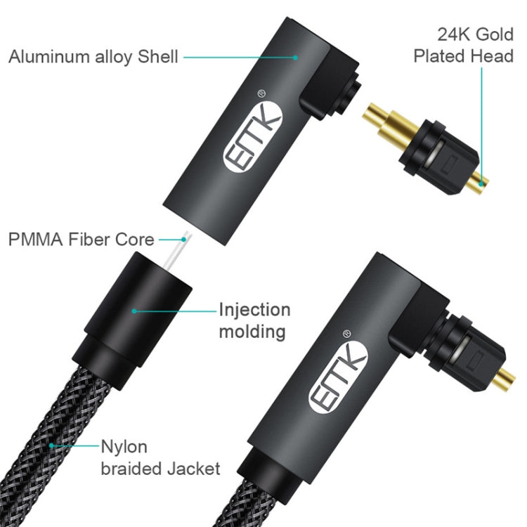 Frendorf | EMK 90 Grad drehbar einstellbarer rechter Winkel 360 Grad rotierbarer Stecker aus Nylon-gewebtem Mesh-Optik-Audiokabel, Kabellänge: 20m (Schwarz)