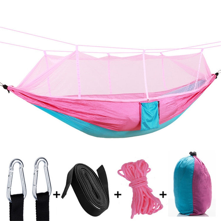 Frendorf | Outdoor Mückennetz Hängematte Camping Ultraleicht Nylon Doppel Camping Luftzelt, Größe: 260 x 140 CM (Pink Himmelblau)
