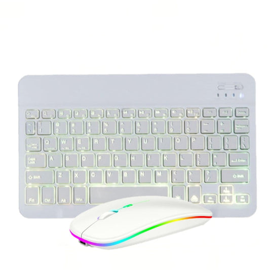 Frendorf | 10 Zoll RGB Bunt Hintergrundbeleuchtung Bluetooth Tastatur und Maus Set für Mobiltelefon / Tablet (Weiß)