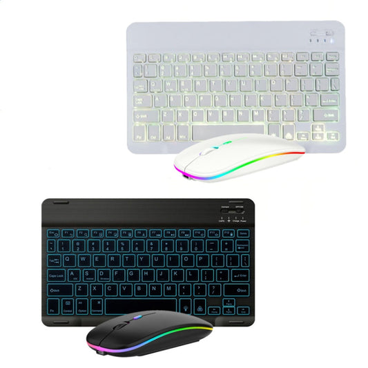 Frendorf | 10 Zoll RGB Bunt Hintergrundbeleuchtung Bluetooth Tastatur und Maus Set für Mobiltelefon / Tablet (Weiß)