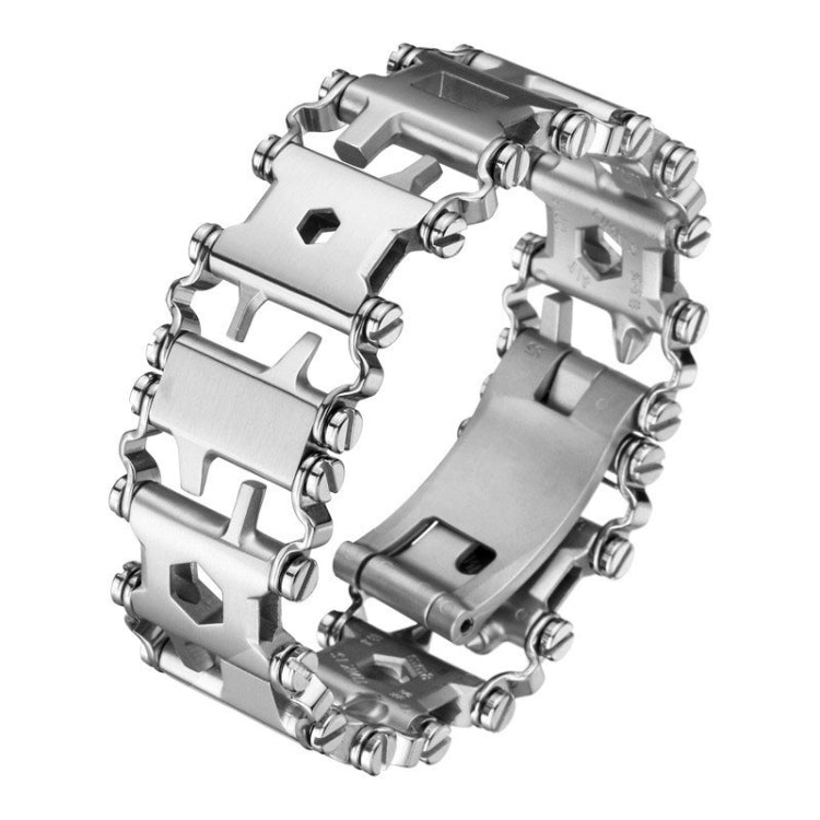 Frendorf | Multifunktionales Edelstahl Outdoor Überleben Werkzeug Armband für Männer (Breit Silber)