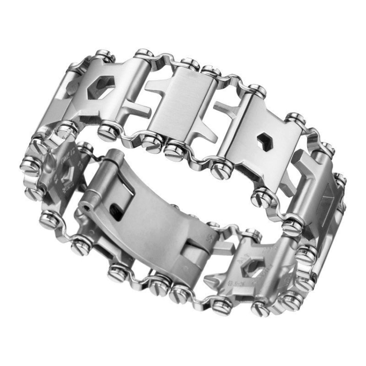 Frendorf | Multifunktionales Edelstahl Outdoor Überleben Werkzeug Armband für Männer (Breit Silber)