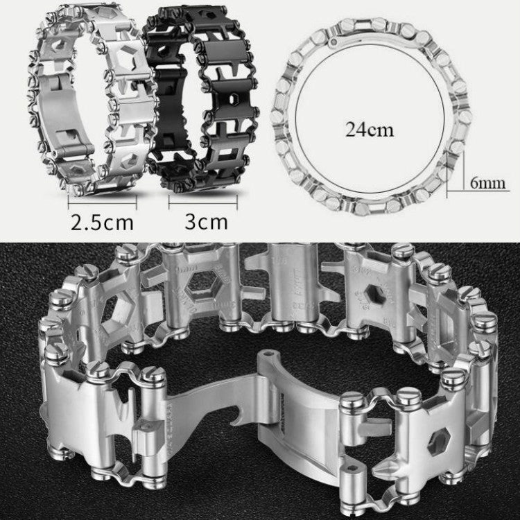 Frendorf | Multifunktionales Edelstahl Outdoor Überleben Werkzeug Armband für Männer (Breit Silber)