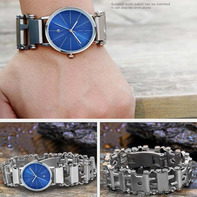 Frendorf | Multifunktionales Edelstahl Outdoor Überleben Werkzeug Armband für Männer (Breit Silber)