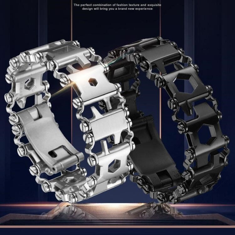 Frendorf | Multifunktionales Edelstahl Outdoor Überleben Werkzeug Armband für Männer (Breit Silber)