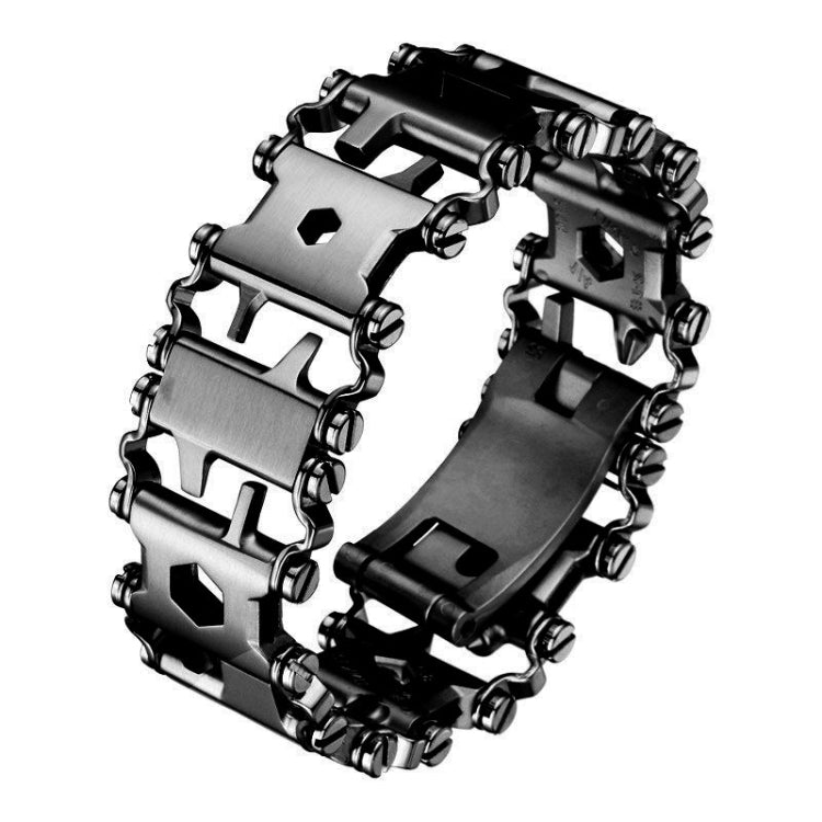 Frendorf | Multifunktionales Edelstahl Outdoor Überleben Werkzeug Armband für Männer (Breit Schwarz)