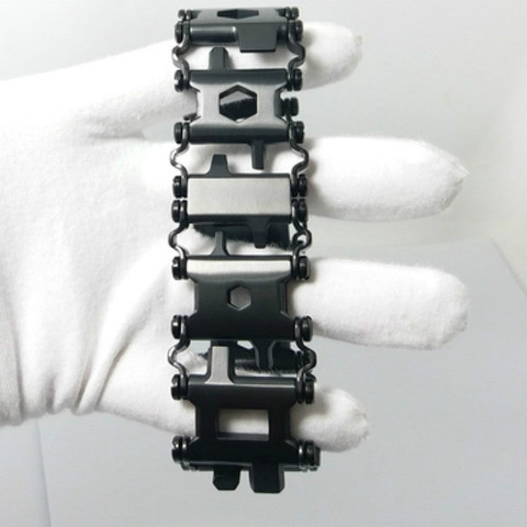 Frendorf | Multifunktionales Edelstahl Outdoor Überleben Werkzeug Armband für Männer (Breit Schwarz)