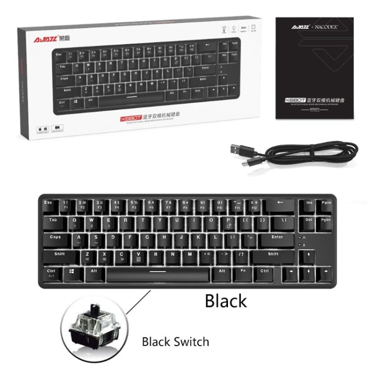 Frendorf | Ajazz K680T Mini USB Wired Dual-mode Charging 68-Tasten Laptop Bluetooth Mechanische Tastatur, Kabel Länge: 1,6m, Stil: Schwarzer Schaft(Schwarz)