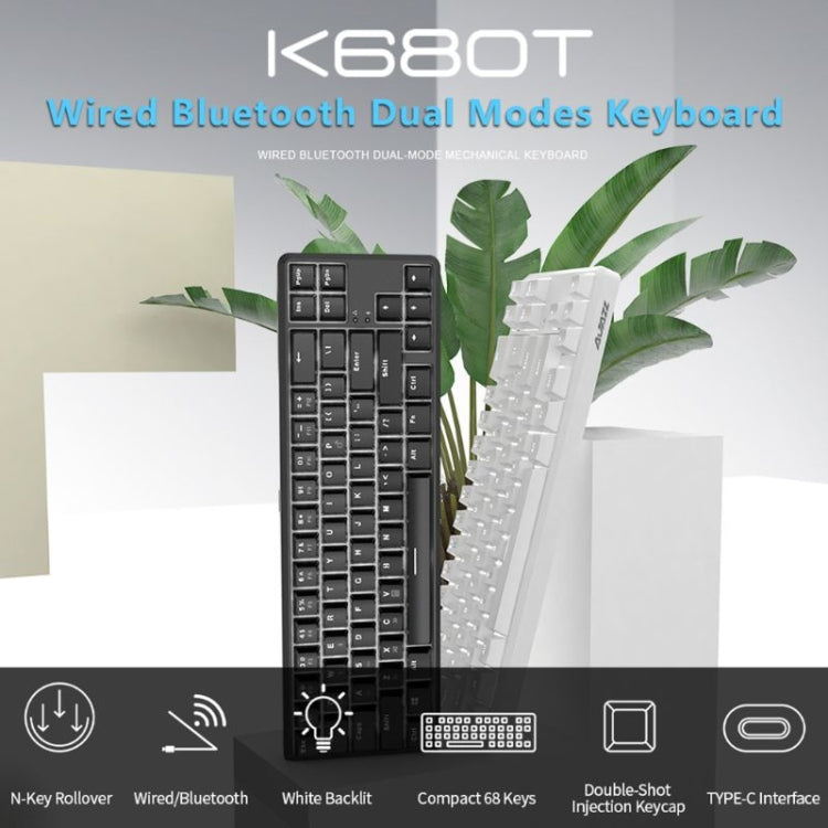 Frendorf | Ajazz K680T Mini USB Wired Dual-mode Charging 68-Tasten Laptop Bluetooth Mechanische Tastatur, Kabellänge: 1,6 m, Stil: Tea Shaft (Weiß)