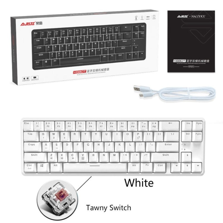 Frendorf | Ajazz K680T Mini USB Wired Dual-mode Charging 68-Tasten Laptop Bluetooth Mechanische Tastatur, Kabellänge: 1,6 m, Stil: Tea Shaft (Weiß)