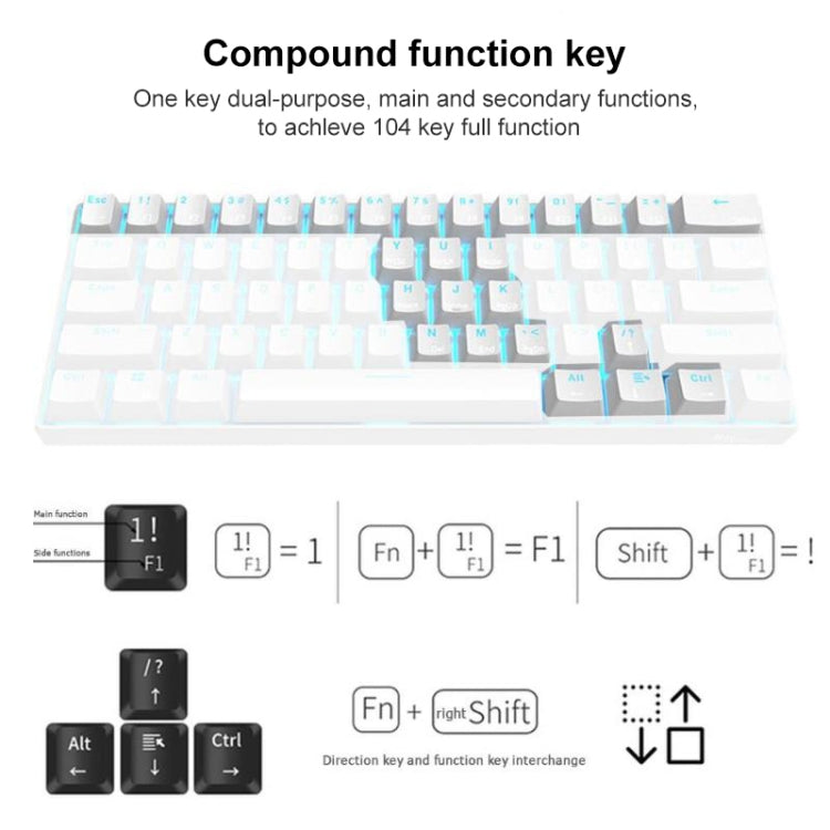 Frendorf | RK61 61 Tasten Bluetooth / 2.4G Wireless / USB Kabelgebunden Drei Modi Tablet Mobile Gaming Mechanische Tastatur, Kabellänge: 1,5 m, Stil: Grüner Schaft (Schwarz)