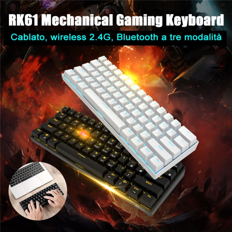 Frendorf | RK61 61 Tasten Bluetooth / 2.4G Wireless / USB Kabelgebunden Drei Modi Tablet Mobile Gaming Mechanische Tastatur, Kabellänge: 1,5 m, Stil: Grüner Schaft (Schwarz)
