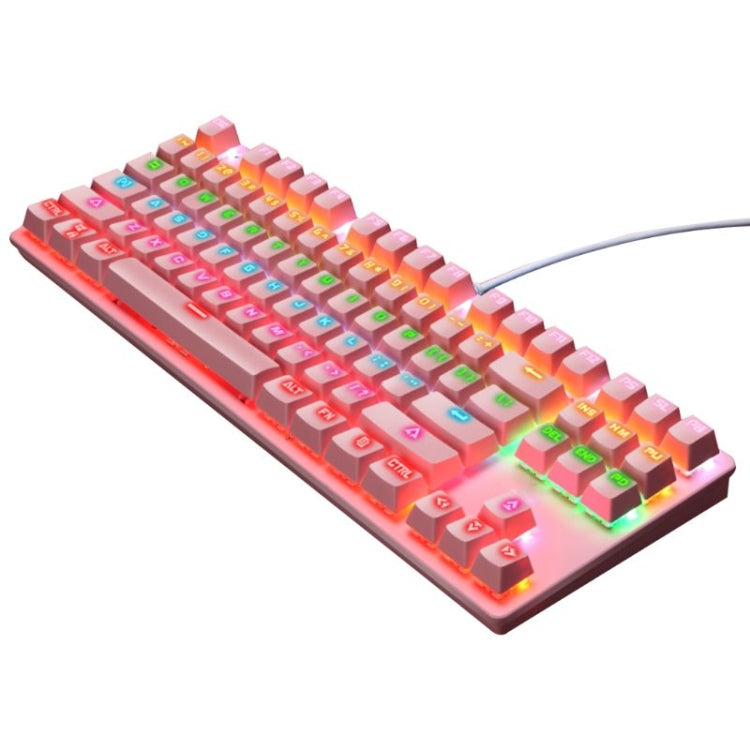 Frendorf | LEAVEN K550 87 Tasten Grüner Schaft Gaming Athletisches Büro Notebook Punk Mechanische Tastatur, Kabel Länge: 1,8m (Pink)