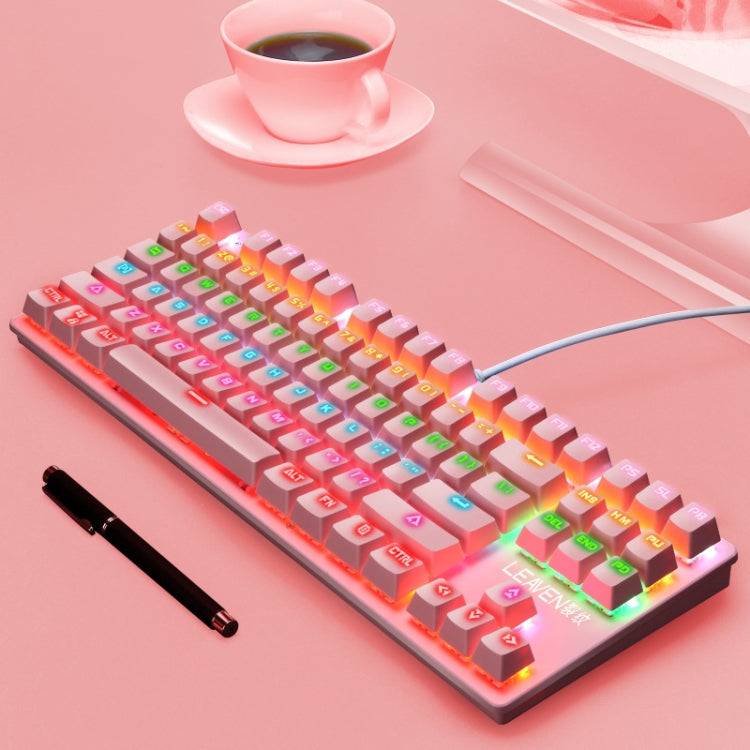Frendorf | LEAVEN K550 87 Tasten Grüner Schaft Gaming Athletisches Büro Notebook Punk Mechanische Tastatur, Kabel Länge: 1,8m (Pink)