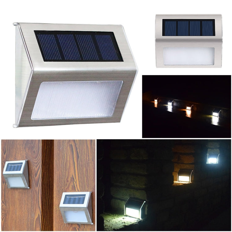 2PCS Solar Edelstahl 3 LED Treppen Wandlampe Außen Gartenzaun Licht (Weißes Licht)