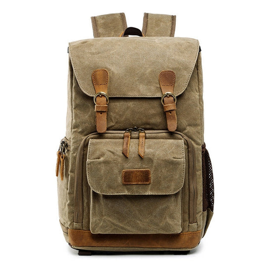 Frendorf | Batik Canvas Wasserfeste Fototasche Outdoor Abriebfest Große Kamera Foto Rucksack Herren für Nikon / Canon / Sony / Fujifilm (Khaki)