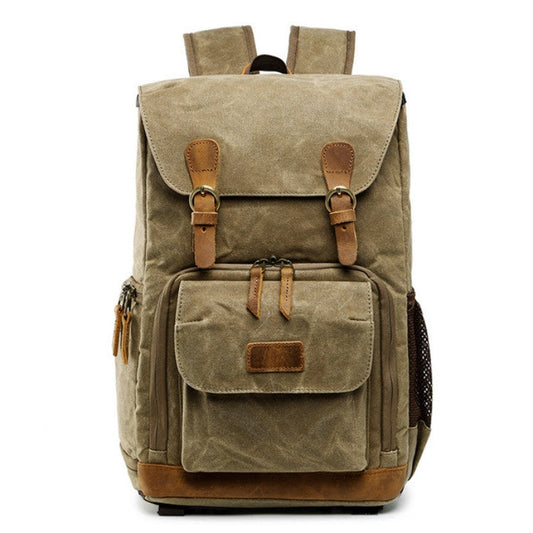 Frendorf | Batik Canvas Wasserfeste Fototasche Outdoor Abriebfest Große Kamera Foto Rucksack Herren für Nikon / Canon / Sony / Fujifilm (Khaki)