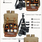 Frendorf | Batik Canvas Wasserfeste Fototasche Outdoor Abriebfest Große Kamera Foto Rucksack Herren für Nikon / Canon / Sony / Fujifilm (Khaki)