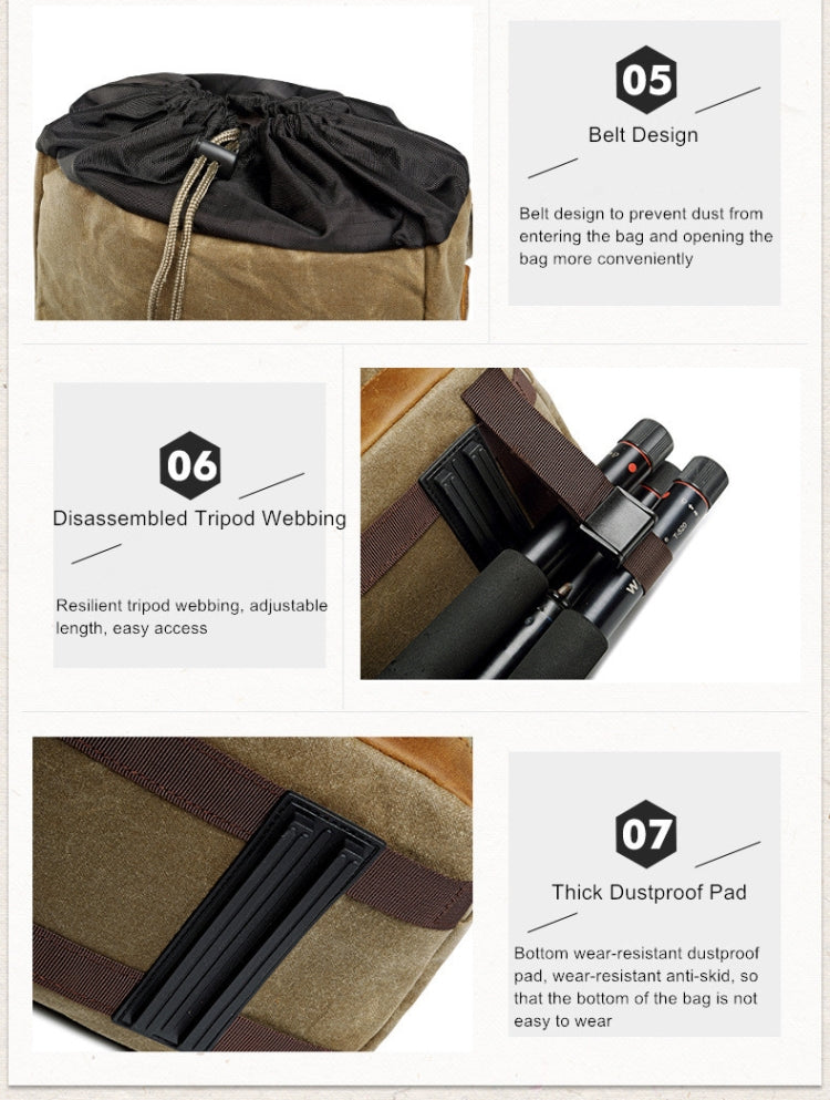 Frendorf | Batik Canvas Wasserfeste Fototasche Outdoor Abriebfest Große Kamera Foto Rucksack Herren für Nikon / Canon / Sony / Fujifilm (Khaki)