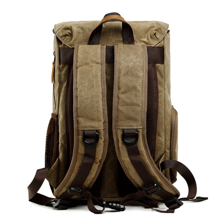 Frendorf | Batik Canvas Wasserfeste Fototasche Outdoor Abriebfest Große Kamera Foto Rucksack Herren für Nikon / Canon / Sony / Fujifilm (Khaki)