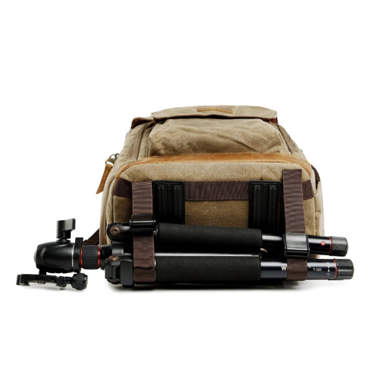 Frendorf | Batik Canvas Wasserfeste Fototasche Outdoor Abriebfest Große Kamera Foto Rucksack Herren für Nikon / Canon / Sony / Fujifilm (Khaki)