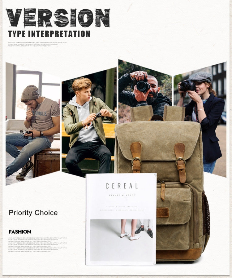 Frendorf | Batik Canvas Wasserfeste Fototasche Outdoor Abriebfest Große Kamera Foto Rucksack Herren für Nikon / Canon / Sony / Fujifilm (Khaki)