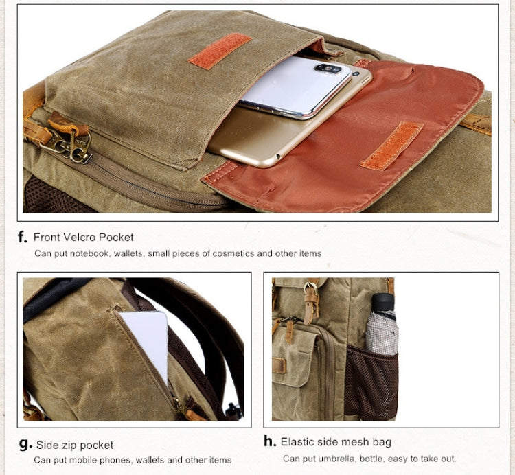 Frendorf | Batik Canvas Wasserfeste Fototasche Outdoor Abriebfest Große Kamera Foto Rucksack Herren für Nikon / Canon / Sony / Fujifilm (Khaki)