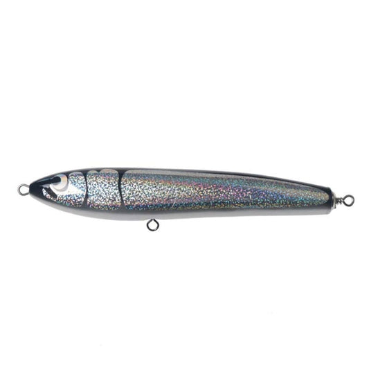Frendorf | 120g 22cm Schwimmendes Wasser Holz Handgefertigter Großer Bleistift Tiefe See Boot Fischen Welle Liegender Thunfisch Köder (Silber Schwarz Laser)