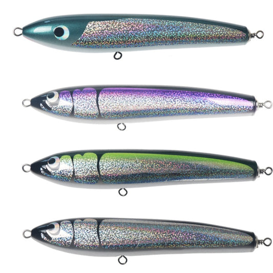 Frendorf | 120g 22cm Schwimmendes Wasser Holz Handgefertigter Großer Bleistift Tiefe See Boot Fischen Welle Liegender Thunfisch Köder (Silber Schwarz Laser)