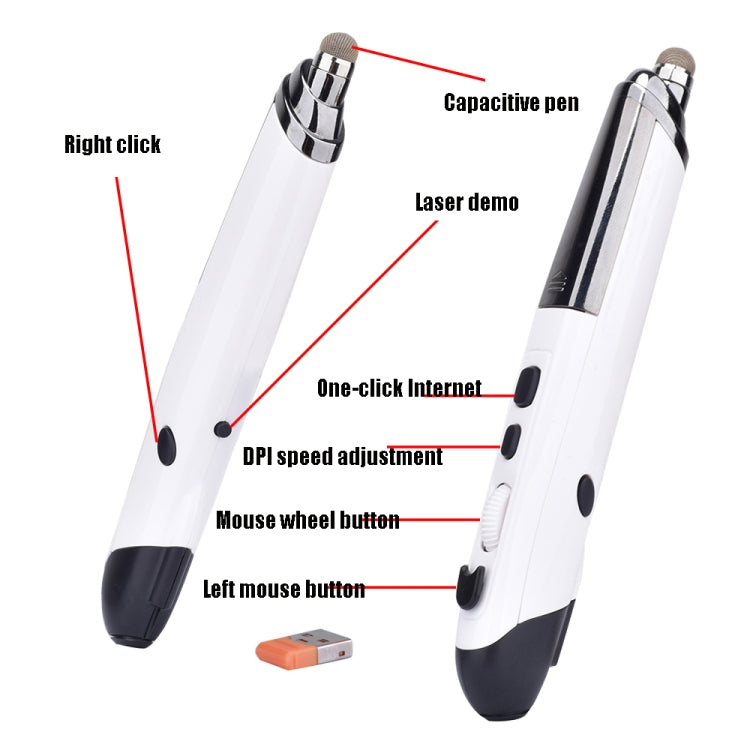 Frendorf | PR-08 1600DPI 6 Tasten 2.4G Drahtloser Electronic Whiteboard Stift Multifunktions Stift Maus PPT Flip Stift (Rot)
