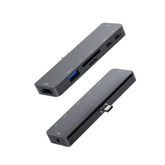 Frendorf | 300A 7 in 1 USB3.0x1 + HDMIx1 + PD Portx1 + Type-Cx1 + SD/TF + 3.5mm Portx1 Multifunktionaler Erweiterungs-HUB-Adapter für iPad Pro(Grau)