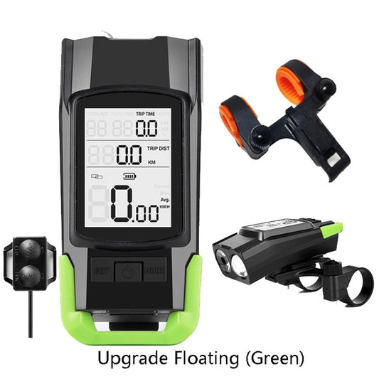 Frendorf | 3 In 1 Wireless Fahrrad Code Meter Lampe Starkes Licht Frontlicht, Farbe: Upgrade Floating (Grün)