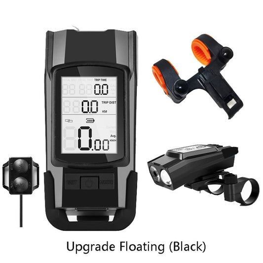 Frendorf | 3 In 1 Wireless Fahrrad Code Meter Lampe Starke Licht Frontlicht, Farbe: Upgrade Floating (Schwarz)