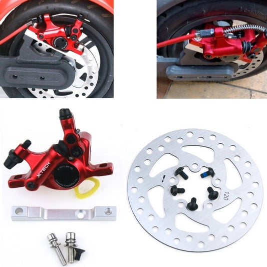 Frendorf | 3 in 1 Scooter Modifizierte Hydraulikbremse + 120mm Scheibenbremsen + Modifiziertes Sitzset für Xiaomi Mijia M365 Pro (Rote Bremse + Silberner Adapter)
