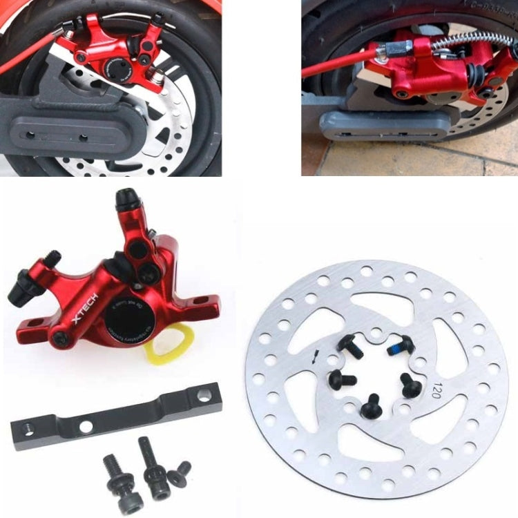 Frendorf | 3 in 1 Scooter Modifizierte hydraulische Bremse + 120mm Scheibenbremsscheibe + Modifiziertes Sitzset für Xiaomi Mijia M365 Pro(Rote Bremse + Schwarzer Adapter)