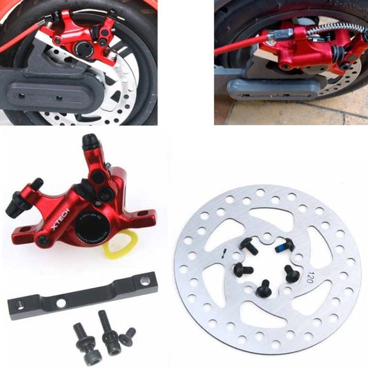 Frendorf | 3 in 1 Scooter Modifizierte hydraulische Bremse + 120mm Scheibenbremsscheibe + Modifiziertes Sitzset für Xiaomi Mijia M365 Pro(Rote Bremse + Schwarzer Adapter)