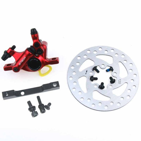 Frendorf | 3 in 1 Scooter Modifizierte hydraulische Bremse + 120mm Scheibenbremsscheibe + Modifiziertes Sitzset für Xiaomi Mijia M365 Pro(Rote Bremse + Schwarzer Adapter)