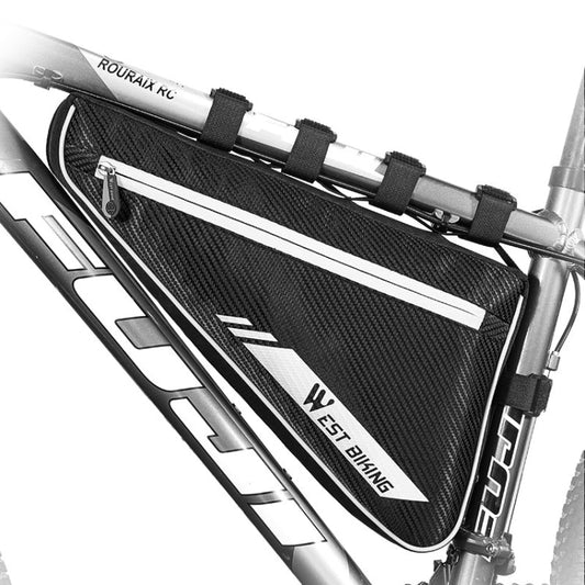 Frendorf | WEST BIKING YP0707254 4L Fahrradtasche Dreiecksform Mountainbike Große Kapazität Vorderträger Reflektierend Wasserdicht Tasche Fahrgeräte(Schwarz)