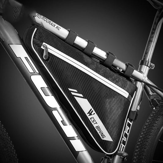 Frendorf | WEST BIKING YP0707254 4L Fahrradtasche Dreiecksform Mountainbike Große Kapazität Vorderträger Reflektierend Wasserdicht Tasche Fahrgeräte(Schwarz)
