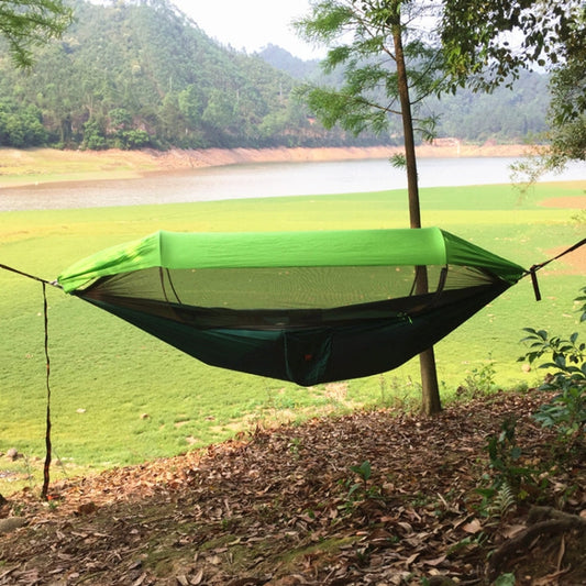 Frendorf | Fallschirmstoff Anti-Mücken Sonnenschirm mit Mückennetz Hängematte Outdoor Einzel Doppel Schwingend Über dem Boden Luftzelt 270x140cm Tintengrün / Grasgrün
