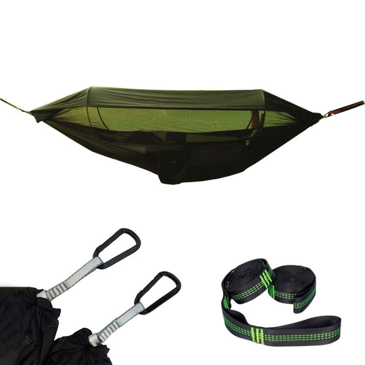 Frendorf | Fallschirmstoff Anti-Moskito Sonnenschirm Mit Moskito Netz Hängematte Außen Einfach Doppel Schaukel Über Dem Boden Lüftiges Zelt 270x140cm (Armeegrün)