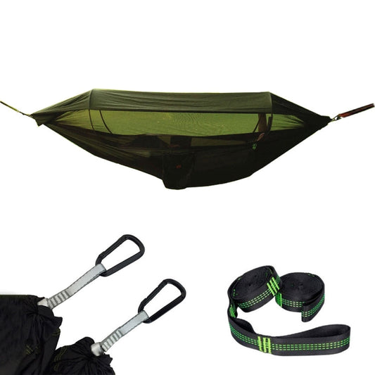 Frendorf | Fallschirmstoff Anti-Moskito Sonnenschirm Mit Moskito Netz Hängematte Außen Einfach Doppel Schaukel Über Dem Boden Lüftiges Zelt 270x140cm (Armeegrün)