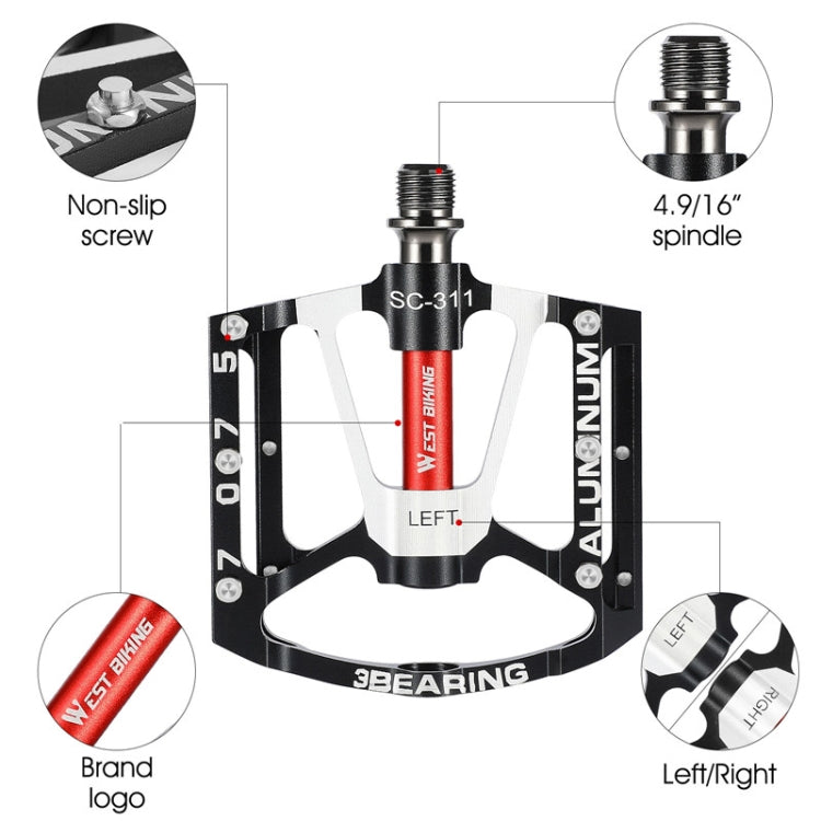 Frendorf | 1 Paar WEST BIKING YP0802083 Mountainbike Aluminiumpedal Leichtgewicht Lager Fußpedal (Schwarz)