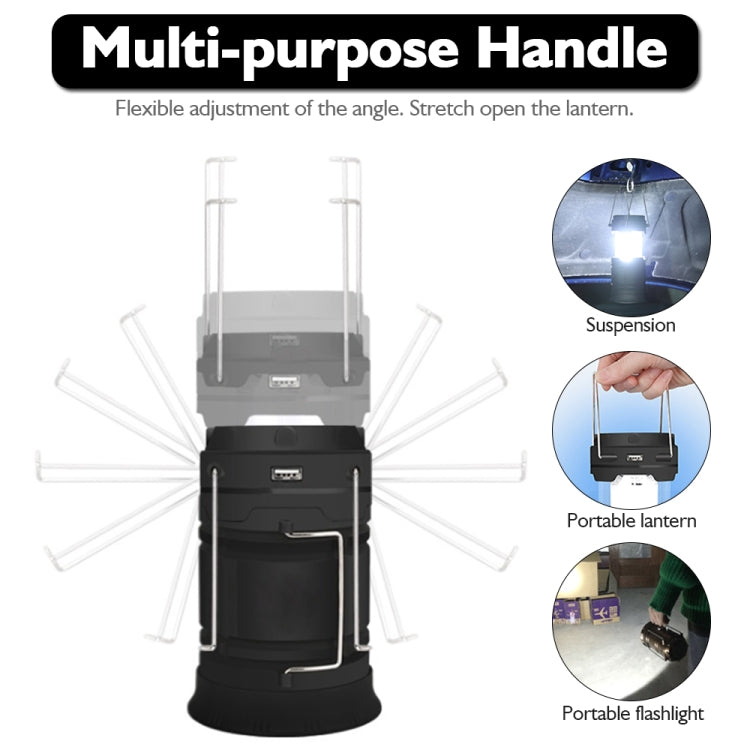 LED-Zeltlicht Solar aufladbare Campinglampe dehnbare multifunktionale Laterne, unterstützt USB-Ausgang, EU-Stecker (Blau)