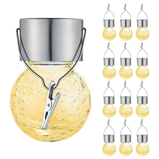 12 PCS Knackball Solar-Kronleuchter Außen Garten Innenhof Ferien Dekorationslicht mit Clip (Warmweißes Licht)