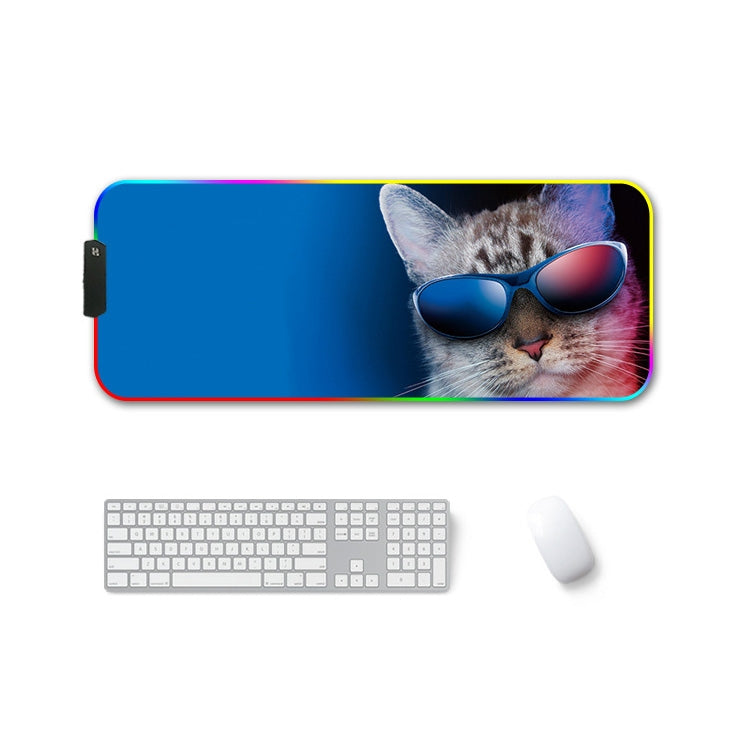 Frendorf | 300x800x4mm F-01 Gummi Thermotransfer RGB Leuchtende Rutschfeste Mauspad (Brille Katze)