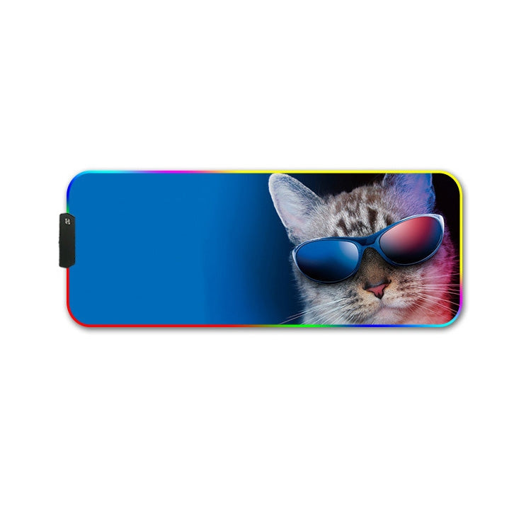 Frendorf | 300x800x4mm F-01 Gummi Thermotransfer RGB Leuchtende Rutschfeste Mauspad (Brille Katze)