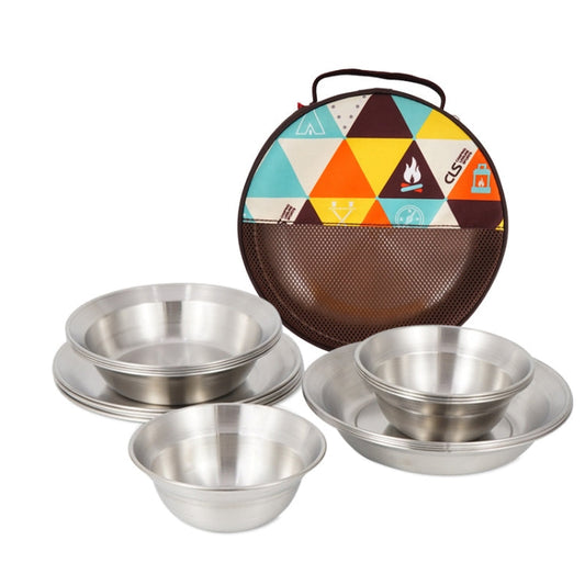 Frendorf | 16 PCS / Set CLS Outdoor Edelstahltischgeschirr Tragbares Camping Abendessen Schüssel Teller Set