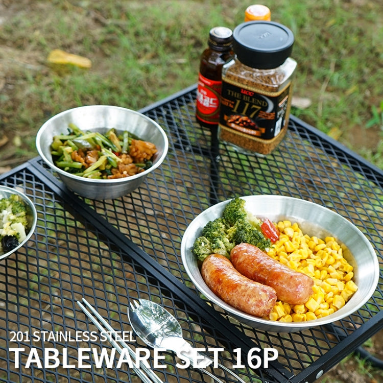 Frendorf | 16 PCS / Set CLS Outdoor Edelstahltischgeschirr Tragbares Camping Abendessen Schüssel Teller Set